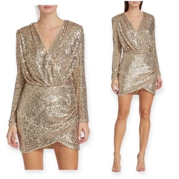 GENERATION LOVE Miley Champagne Gold Sequin Long Sleeve Party Mini Dress XXS